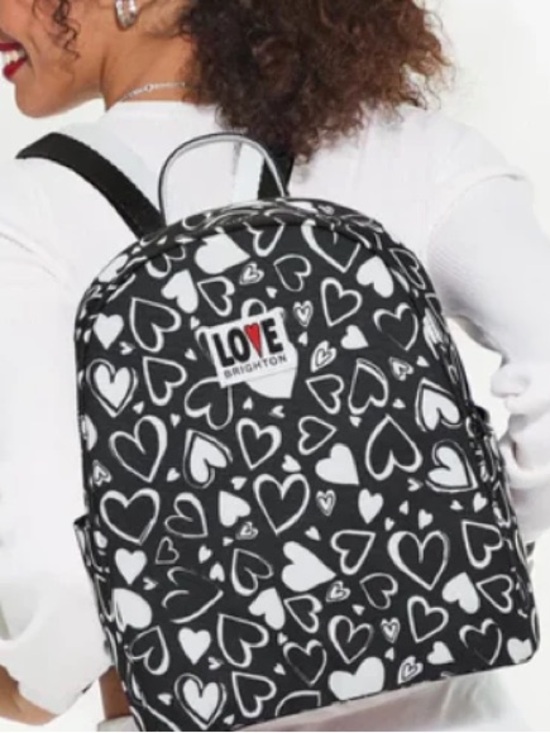 Brighton Handbags - Brighton NWT Endless Love Black and White Heart Pattern Backpack